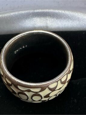 Coach Cream and Bronze Enamel Wide Ring